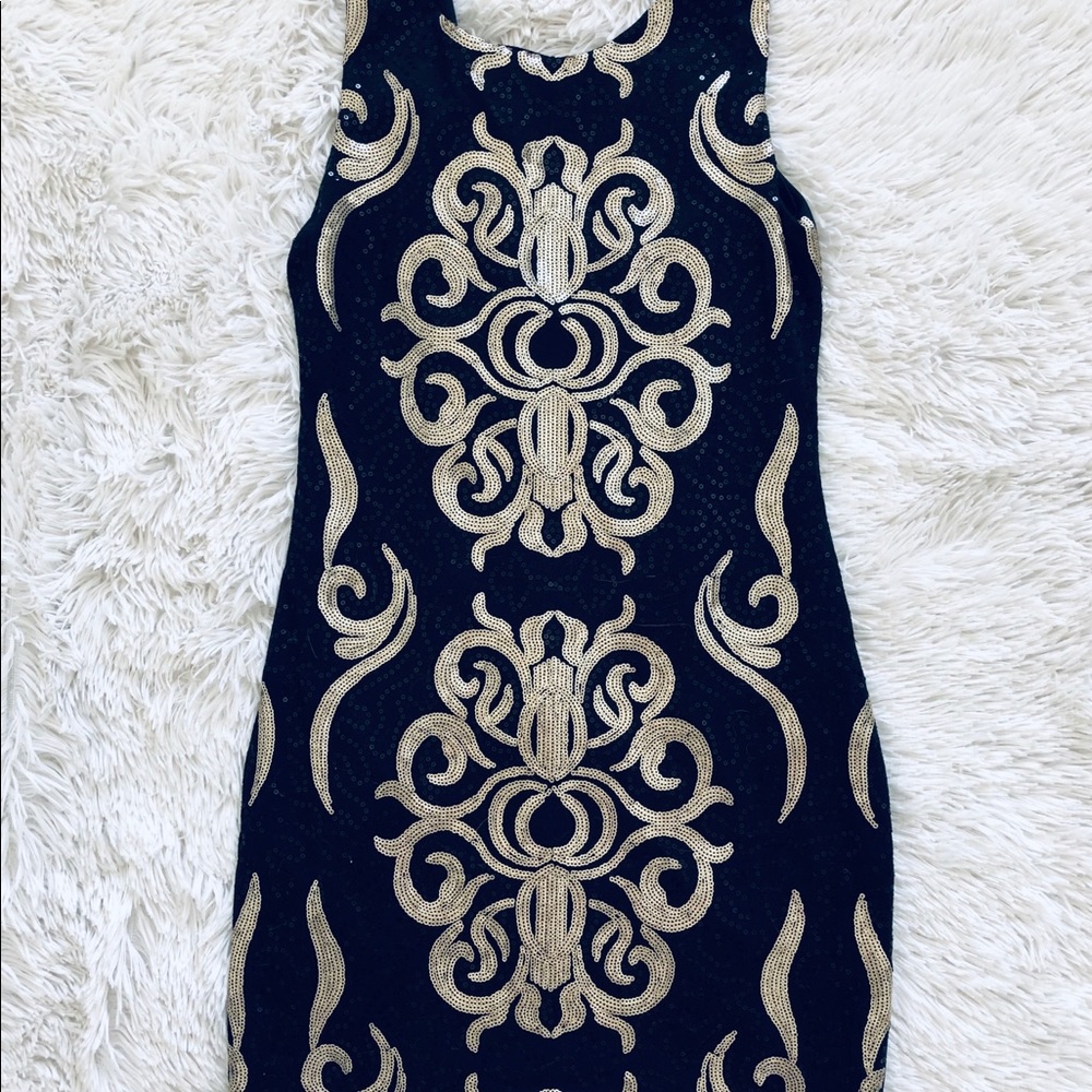 Black and gold sequins cocktail dress